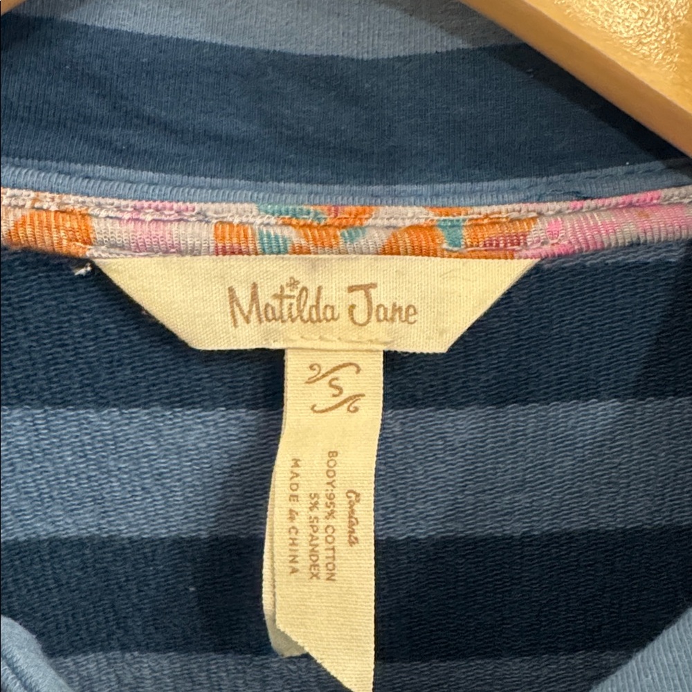 Matilda Jane Fall Breeze blue striped peacoat Button Front,Pockets Size Small - Picture 5 of 7